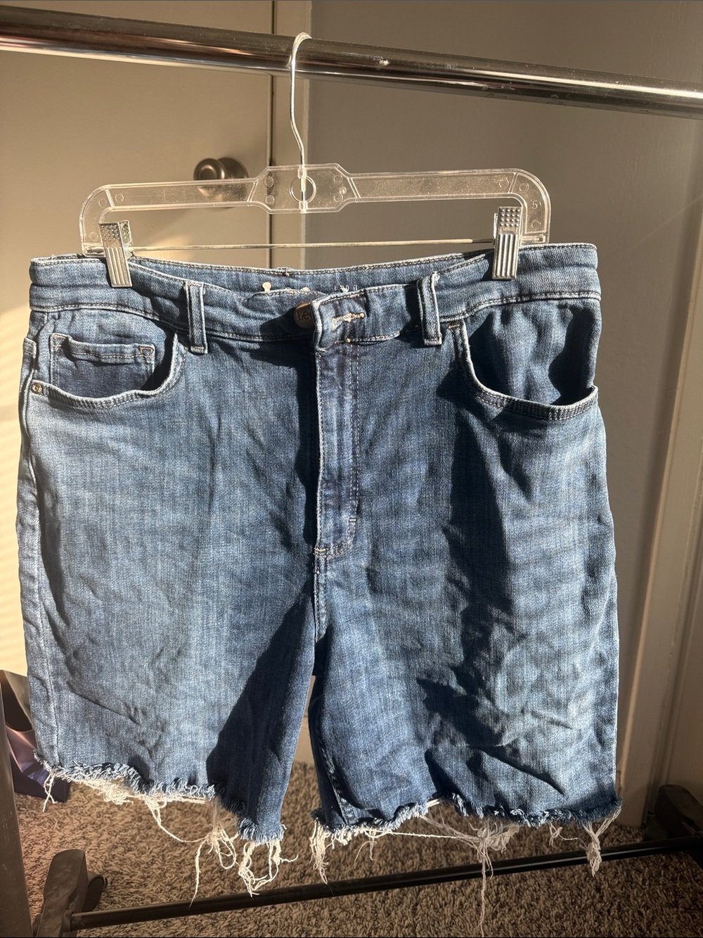 Lee Men's Distressed Light Blue Denim Cutoff Shorts